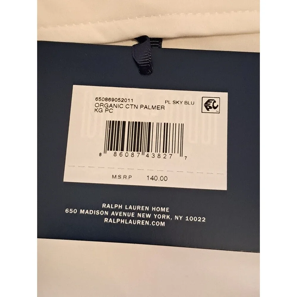 Ralph Lauren Palmer Percale Cotton 2 King Size Pillowcases White Sky Blue Ralph